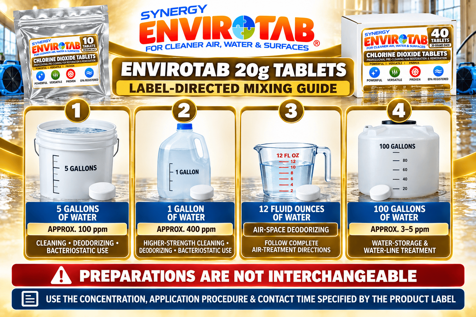 Envirotab 20g Mixing Guide Infographic